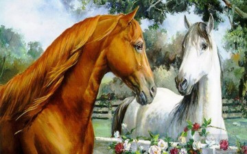 horse cats Painting - brown and white horse